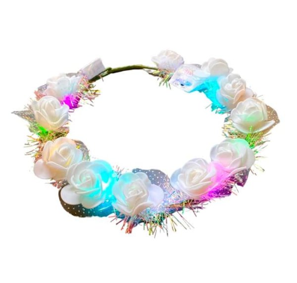 זר פרחים לראש לד - לבן