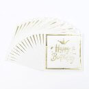 מפיות גדולות Happy Birthday לבן זהב