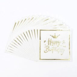 מפיות גדולות Happy Birthday לבן זהב