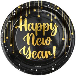 צלחות נייר גדולות New Year - שחור