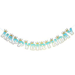 כרזת happy birthday נסיכות כתרים - תכלת