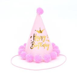 כובע יומולדת ורוד זהב עם פונפון