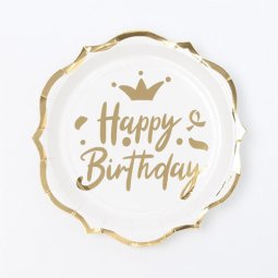 צלחות פרח בינוני לבן זהב