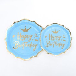 צלחות פרח גדול כחול זהב