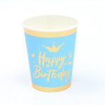 כוסות Happy Birthday כחול מבריק